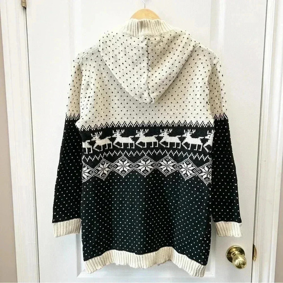 Hand Knit Cardigan Sweater Fair Isle Handmade Christmas Holiday Beige Black Smal - Picture 4 of 16